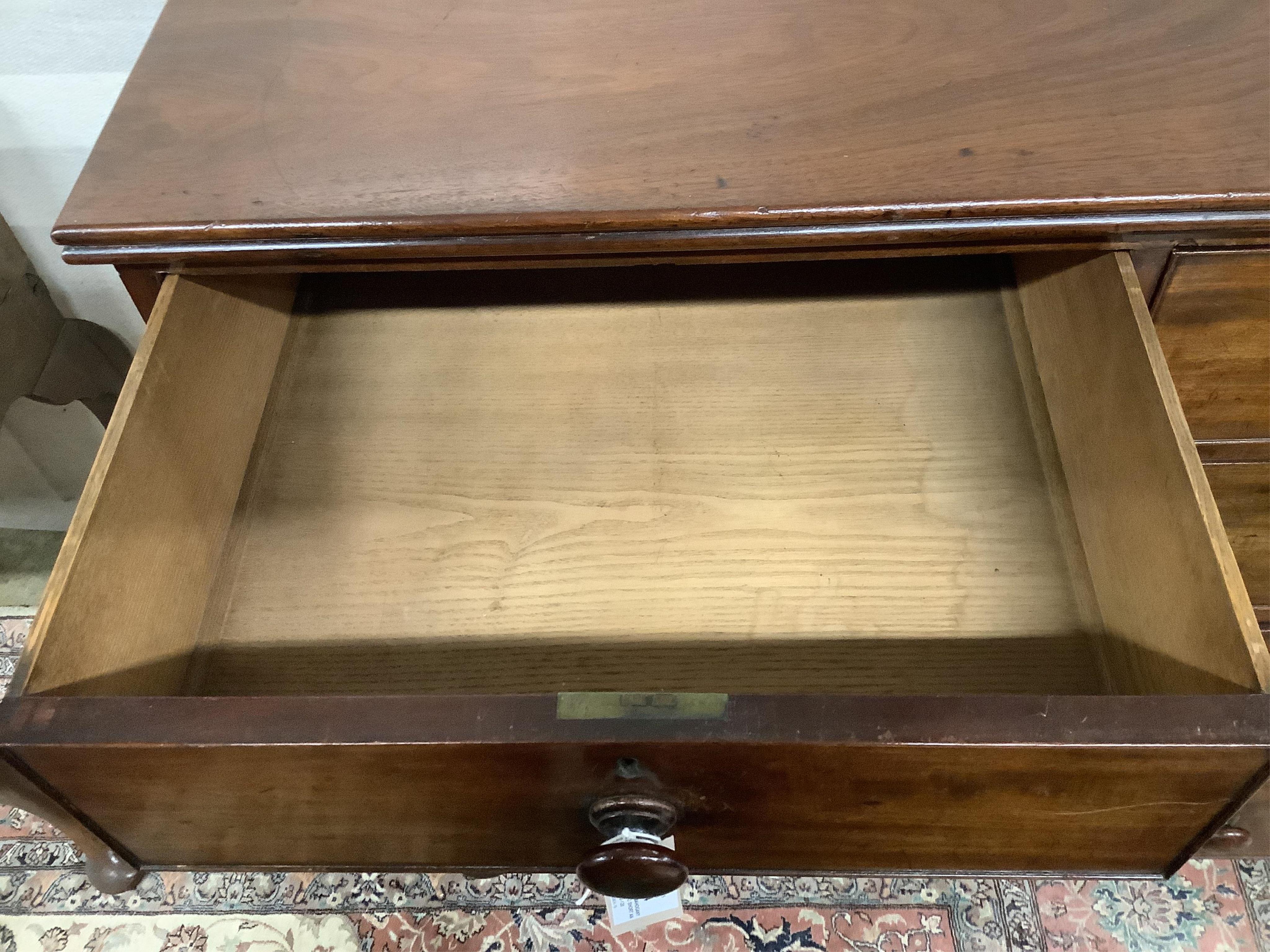 A Victorian mahogany chest of two short and three long drawers, width 109cm, depth 54cm, height 104cm. Condition - fair to good